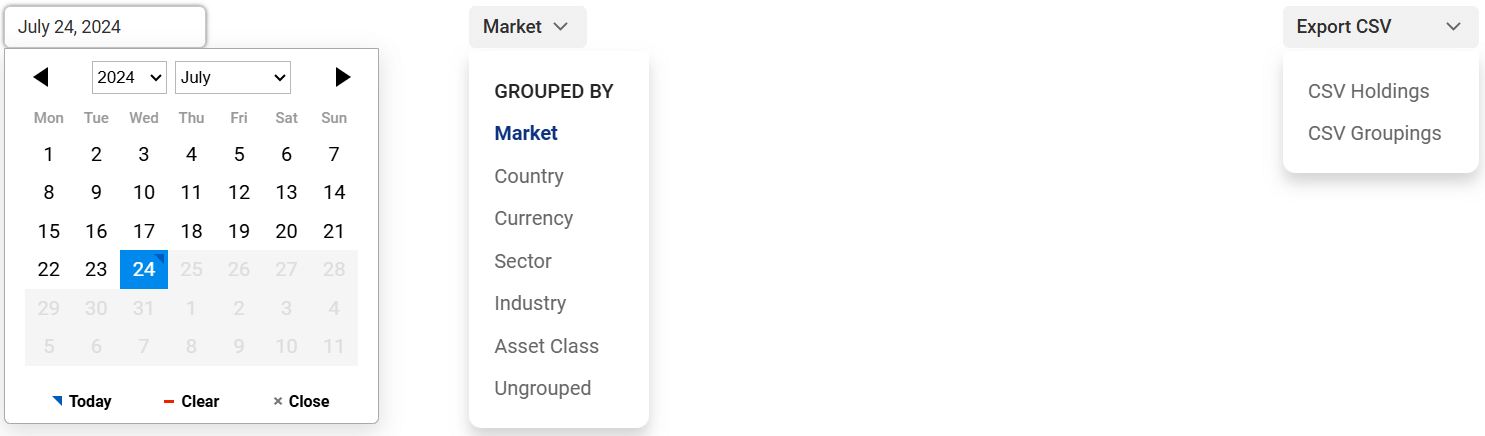 Diversity report filter options: date selection, grouping options, CSV export
