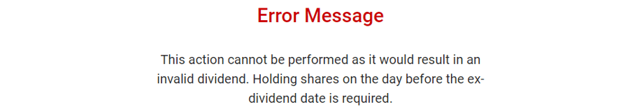 Pro Stock Tracker error message preventing a dividend entry for a holding with zero quantity on the day before the ex-dividend date