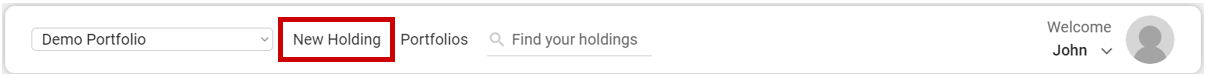 Pro Stock Tracker app header with 'New Holding' text highlighted