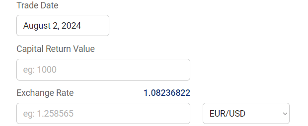 Pro Stock Tracker form for recording a 'Return of Capital' transaction