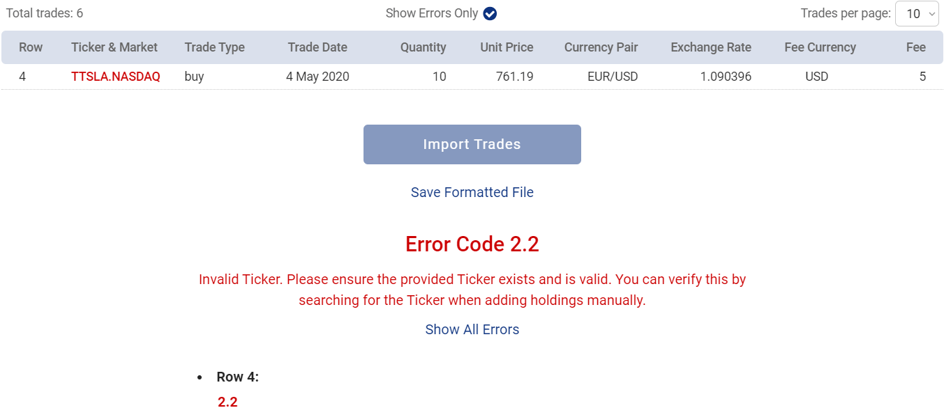 Error handling during "Guided File Import" in Pro Stock Tracker