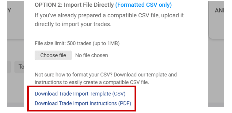 Downloading a CSV template and instructions for direct import into Pro Stock Tracker
