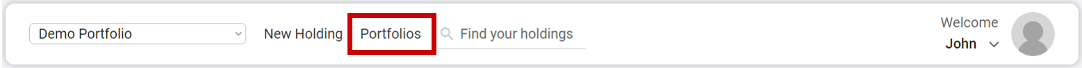 Pro Stock Tracker app header highlighting the "Portfolios" section
